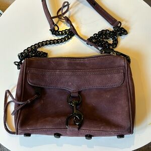 Rebecca Minkoff Purple Suede Leather Black Chain Strap Crossbody Purse Handbag